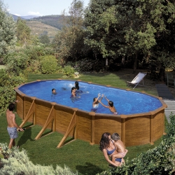 Ensemble de piscine hors sol en bois Gre rectangulaire 620x420x136 cm avec  groupe de filtration à sable, skimmer, échelle, sable de filtration,  intissé de protection du sol & local technique bois 