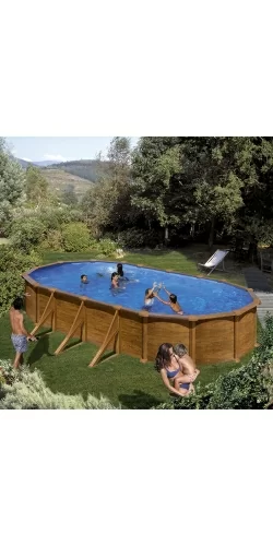 Piscine acier Gré aspect bois Mauritius ovale