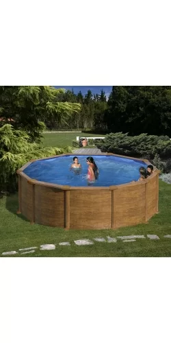 Piscine acier Gré aspect bois Mauritius ronde