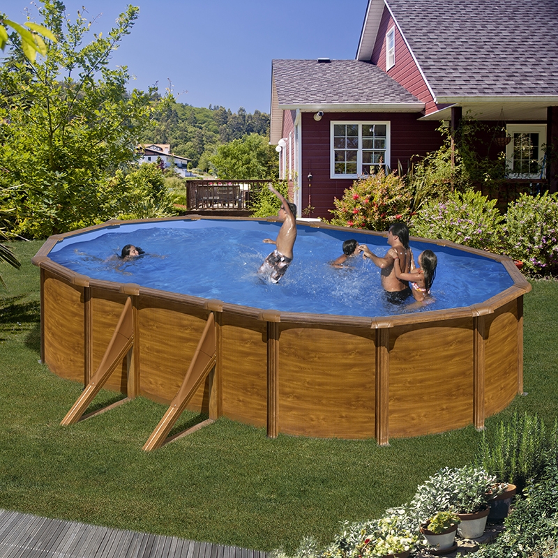 Piscine acier Gré aspect bois Maldivas ovale Piscine acier Gré aspect bois Maldivas ovale