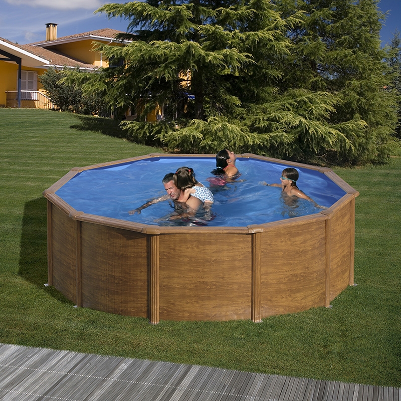 Piscine acier Gré aspect bois Maldivas ronde Piscine acier Gré aspect bois Maldivas ronde