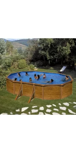 Piscine acier Gré aspect bois Pacific ovale