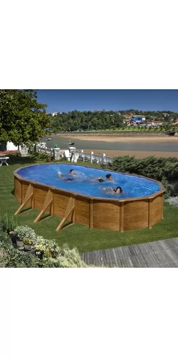 Piscine acier Gré aspect bois Pacific ovale