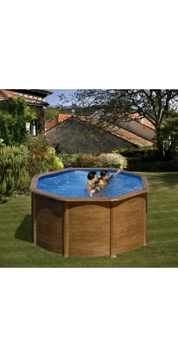 Piscine acier Gré aspect bois Pacific ronde
