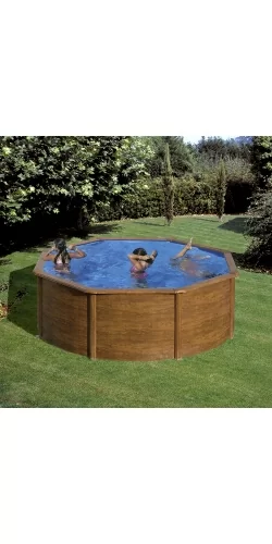 Piscine acier Gré aspect bois Pacific ronde