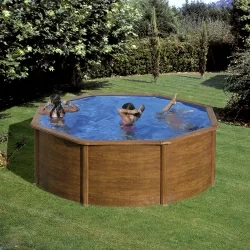 Piscine acier Gré aspect bois Pacific ronde Piscine acier Gré aspect bois Pacific ronde
