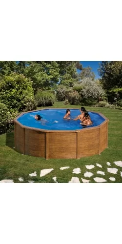 Piscine acier Gré aspect bois Pacific ronde