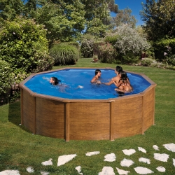 Piscine acier Gré aspect bois Pacific ronde