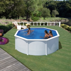 Ensemble de piscine hors sol en bois Gre rectangulaire 620x420x136 cm avec  groupe de filtration à sable, skimmer, échelle, sable de filtration,  intissé de protection du sol & local technique bois 