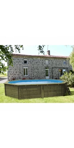 Piscine bois Cannelle 5,51 x 3,51 x h1,19m liner bleu