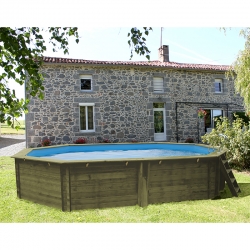 Piscine bois Cannelle 5,51 x 3,51 x h1,19m liner bleu