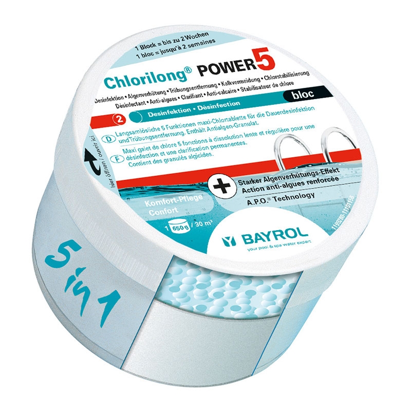 Chlorilong Power 5 bloc Bayrol - chlore lent multiactions Chlorilong Power 5 bloc Bayrol - chlore lent multiactions