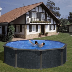 Piscine acier Gré Rattan ronde