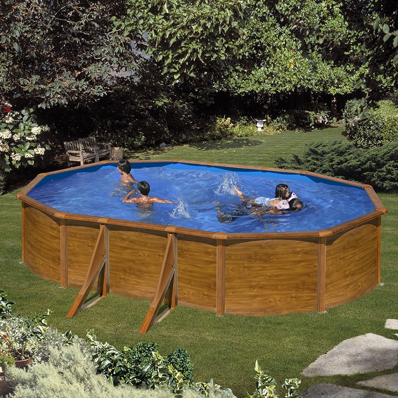 Piscine hors sol acier aspect bois 350 x 132 - Piscine hors sol acier