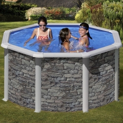 Piscine acier Gré aspect pierre Cerdena ronde