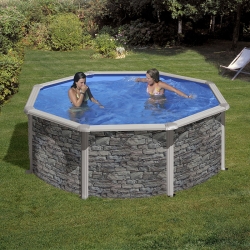 Piscine acier Gré aspect pierre Cerdena ronde