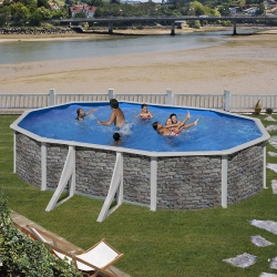 Piscine acier Gré aspect pierre Cerdena ovale