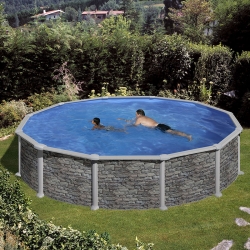 Piscine acier Gré aspect pierre Corcega ronde