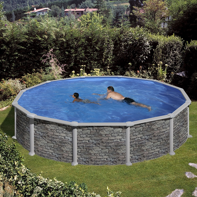 Piscine acier Gré aspect pierre Corcega ronde Piscine acier Gré aspect pierre Corcega ronde