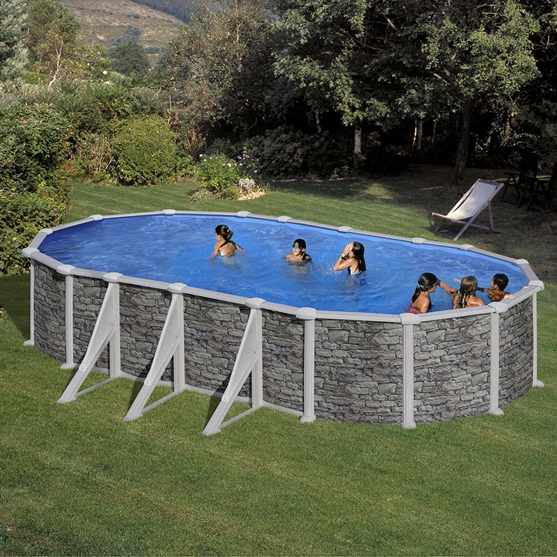 Piscine acier Gré aspect pierre Corcega ovale Piscine acier Gré aspect pierre Corcega ovale