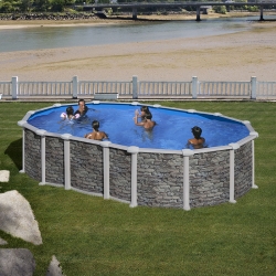 Piscine acier Gré aspect pierre Santorini ovale