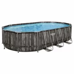 Piscine Bestway Ovale Power Steel Décor Bois 6,10 x 3,66 h1,22m
