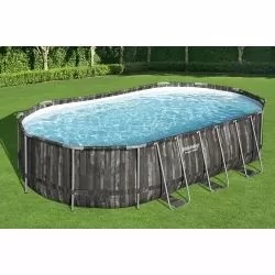 Piscine Bestway Ovale Power Steel Décor Bois 6,10 x 3,66 h1,22m