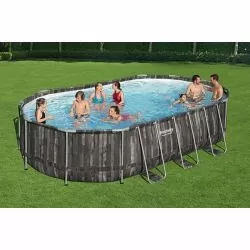 Piscine Bestway Ovale Power Steel Décor Bois 6,10 x 3,66 h1,22m