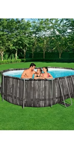 Piscine Bestway Ovale Power Steel Décor Bois 6,10 x 3,66 h1,22m