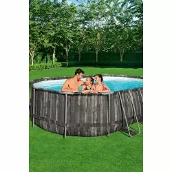 Piscine Bestway Ovale Power Steel Décor Bois 6,10 x 3,66 h1,22m