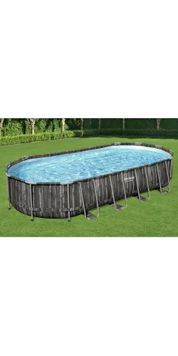 Piscine Bestway Ovale Power Steel Décor Bois 7,32 x 3,66 h1,22m