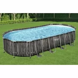 Piscine Bestway Ovale Power Steel Décor Bois 7,32 x 3,66 h1,22m