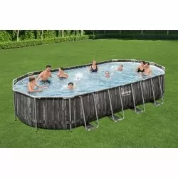 Piscine Bestway Ovale Power Steel Décor Bois 7,32 x 3,66 h1,22m