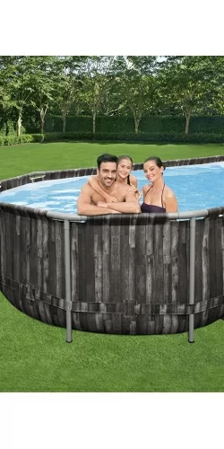 Piscine Bestway Ovale Power Steel Décor Bois 7,32 x 3,66 h1,22m