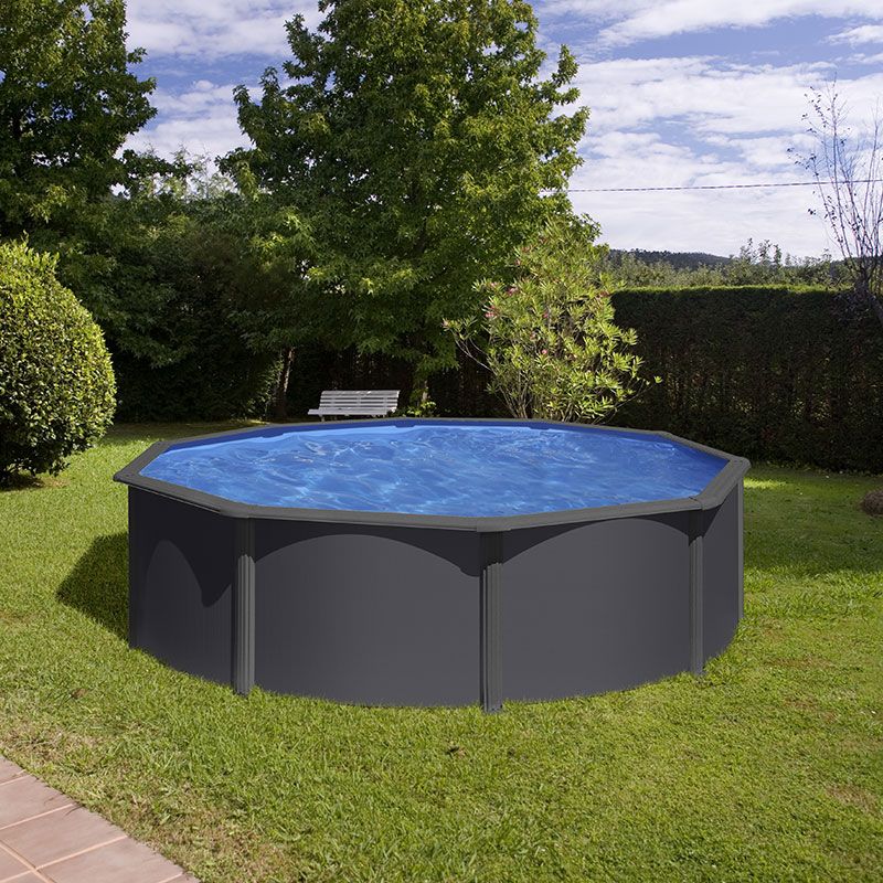 Piscine acier Gre Louko ronde aspect design gris anthracite
