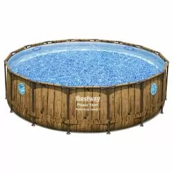 Piscine Bestway Ronde Power Steel Swim Vista décor bois 4,88 x h1,22m