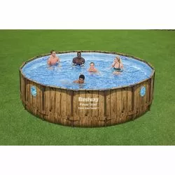 Piscine Bestway Ronde Power Steel Swim Vista décor bois 4,88 x h1,22m