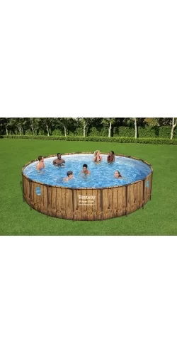 Piscine Bestway Ronde Power Steel Swim Vista décor bois 5,49 x h1,22m