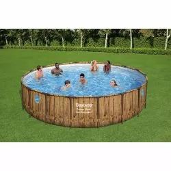 Piscine Bestway Ronde Power Steel Swim Vista décor bois 5,49 x h1,22m