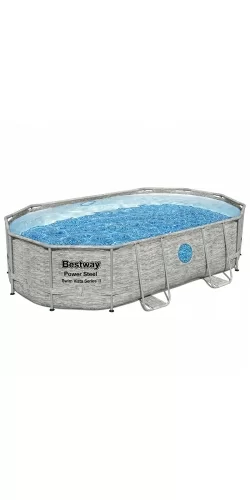 Piscine Bestway Ovale Power Steel Swim Vista décor pierre 4,88 x 3,05 h1,07m