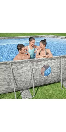 Piscine Bestway Ovale Swim Vista décor pierre 4,88 x 3,05 h1,07m