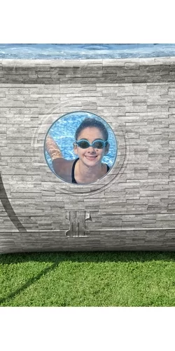 Piscine Bestway Ovale Power Steel Swim Vista décor pierre 4,88 x 3,05 h1,07m