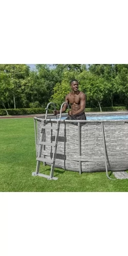 Piscine Bestway Ovale Power Steel Swim Vista décor pierre 4,88 x 3,05 h1,07m