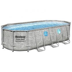 Piscine Bestway Ovale Power Steel Swim Vista décor pierre 5,49 x 2,74 h1,22m