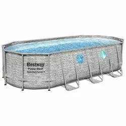 Piscine Bestway Ovale Power Steel Swim Vista décor pierre 5,49 x 2,74 h1,22m