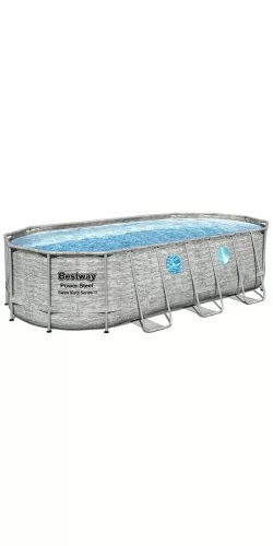 Piscine Bestway Ovale Power Steel Swim Vista décor pierre 5,49 x 2,74 h1,22m