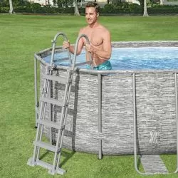 Piscine Bestway Ovale Power Steel Swim Vista décor pierre 5,49 x 2,74 h1,22m
