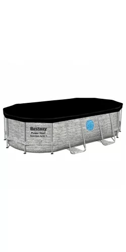 Piscine Bestway Ovale Power Steel Swim Vista décor pierre 4,88 x 3,05 h1,07m