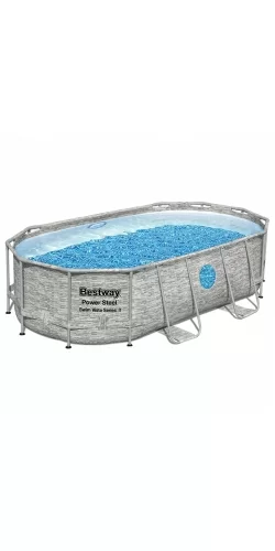 Piscine Bestway Ovale Power Steel Swim Vista décor pierre 4,27 x 2,50 h1,00m