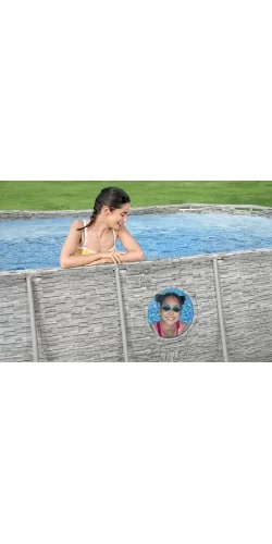 Piscine Bestway Ovale Power Steel Swim Vista décor pierre 4,27 x 2,50 h1,00m